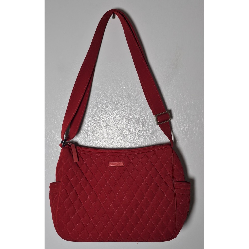 Vera Bradley Red Quilted Microfiber Shoulder Bag Purse EUC